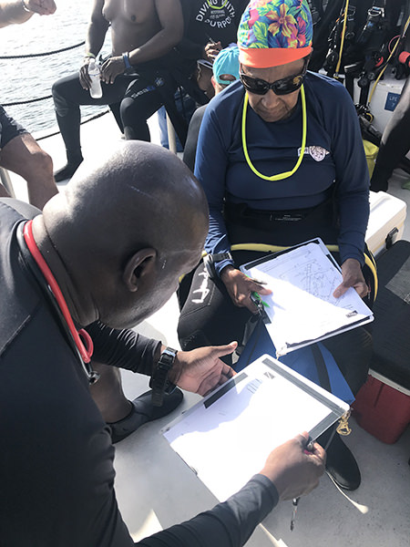 two divers discussing dive plans