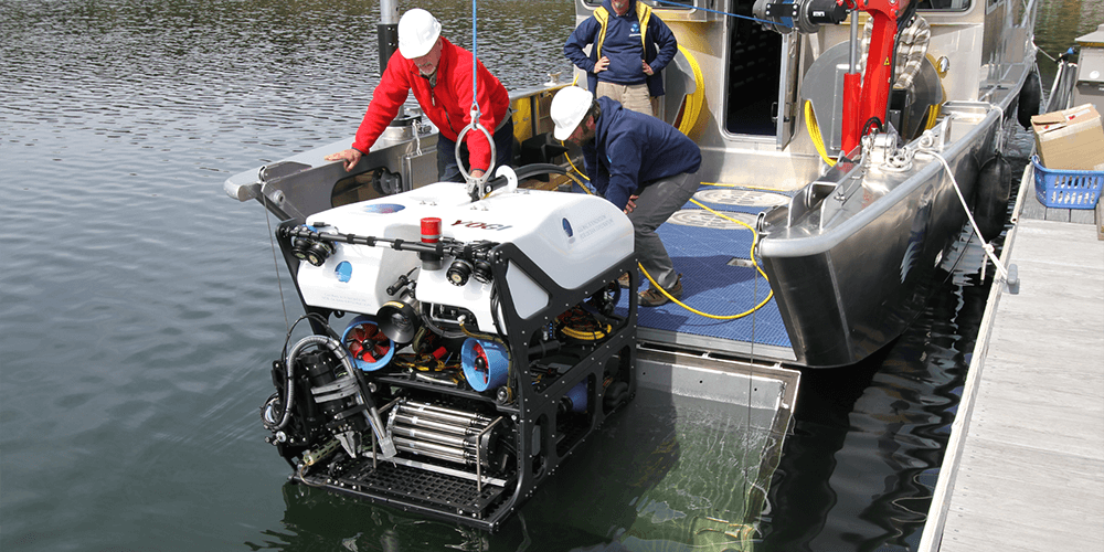 ROV Yogi is launched for testing.