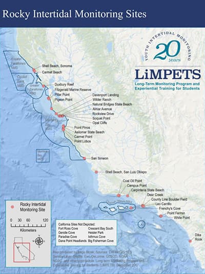 map of LiMPETS rocky Beach Monitoring Sites