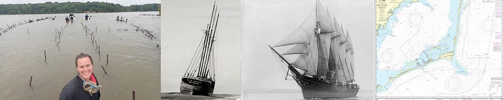 left to right: Allyson Ropp, shipwrecks, map of hatteras island