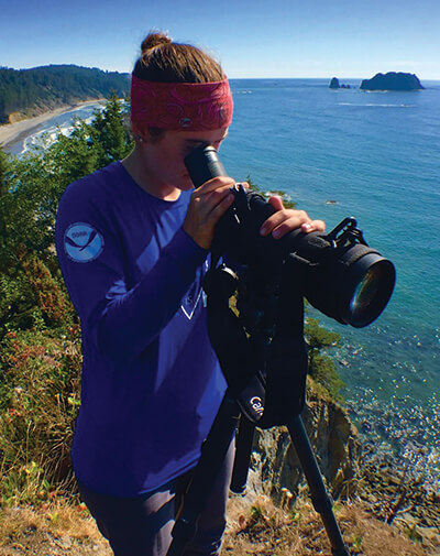 During the summer, Nancy Foster Scholar Jessica Hale spends her time observing sea otters feeding in Olympic Coast National Marine Sanctuary.
