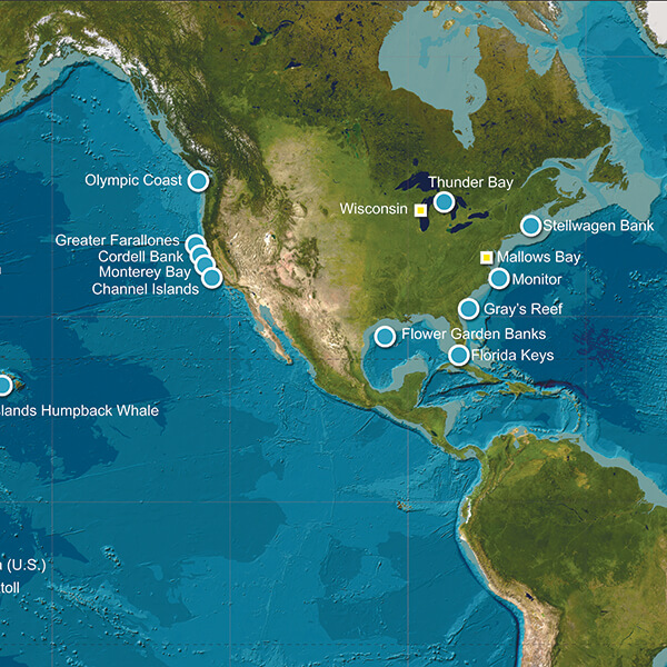 A map of the National Marine Sanctuary System