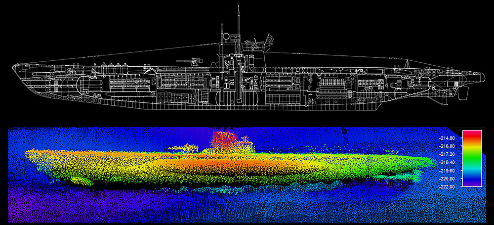 diagram and sonar image of u-576