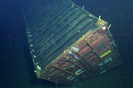a lost shipping contain at the bottom of the sea